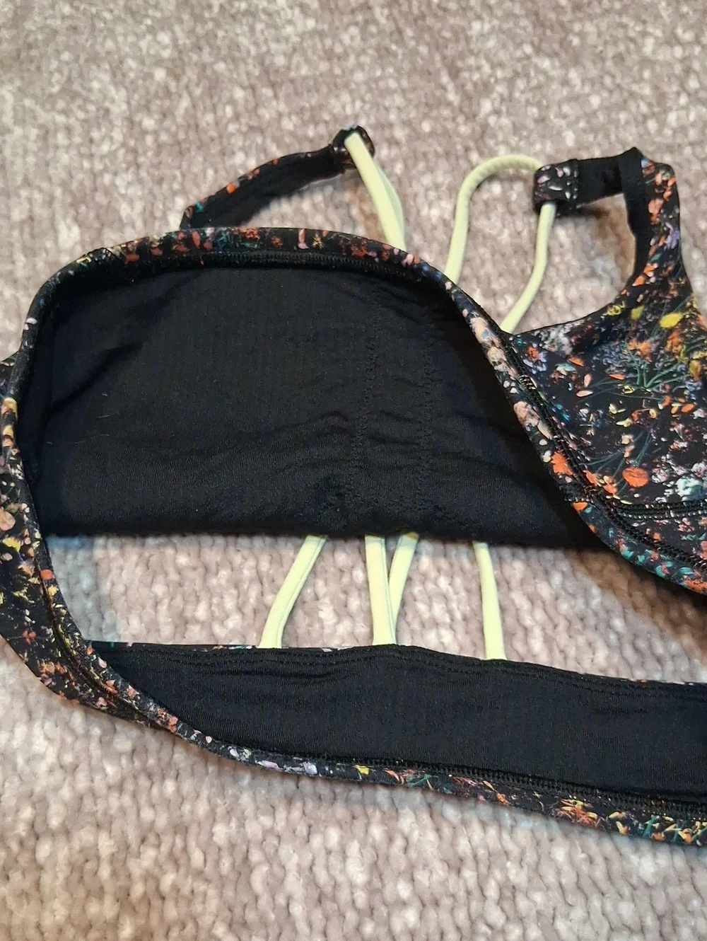 lululemon athletica Black Floral-Trim Strappy Sports Bra